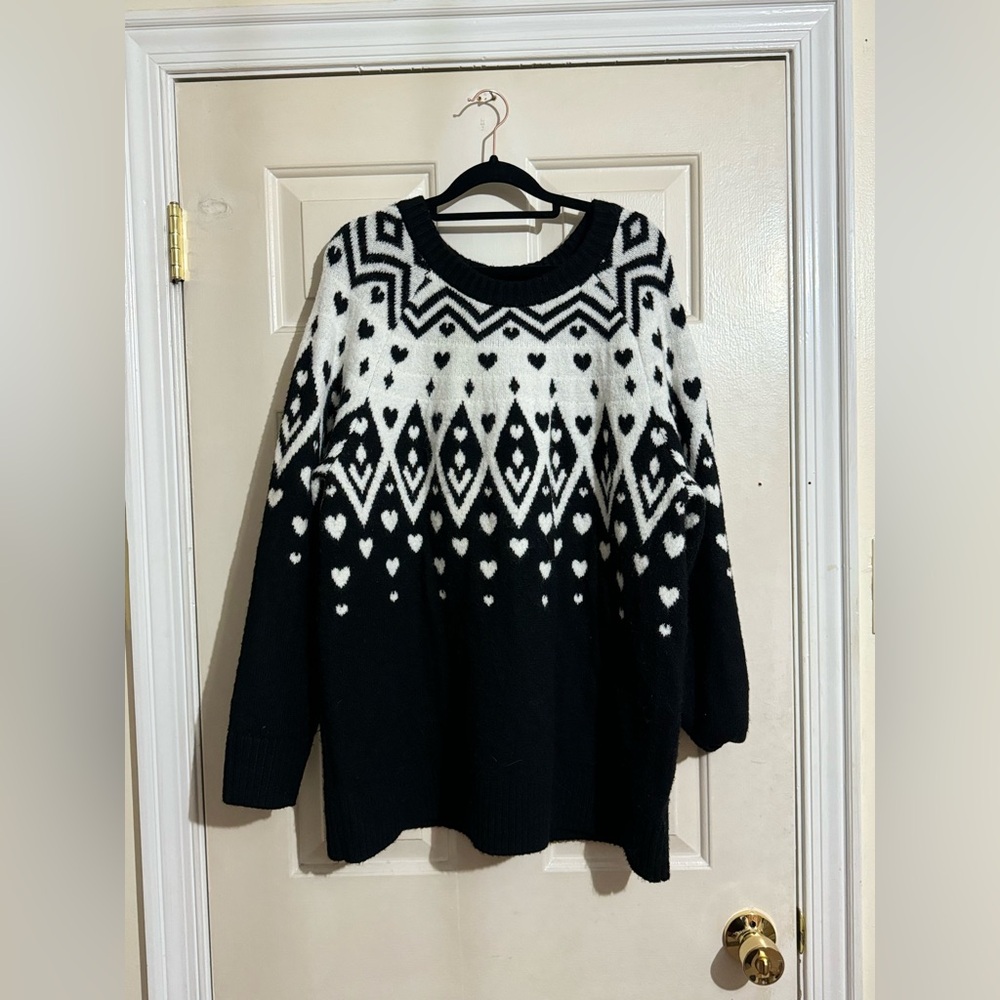 Torrid W 1XL Vegan Cashmere Fairisle Pullover Sweater Heart Warm Fuzzy Winter